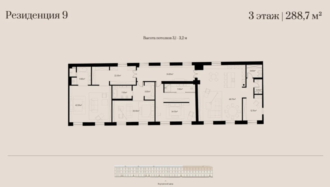 Коллекционная резиденция 288,7 м² с пятью спальнями в проекте «Усадьба Демидова».